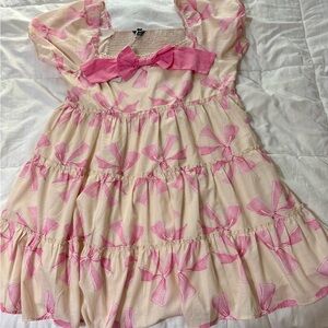 DAVI & DANI Pink Bow Tiered Dress